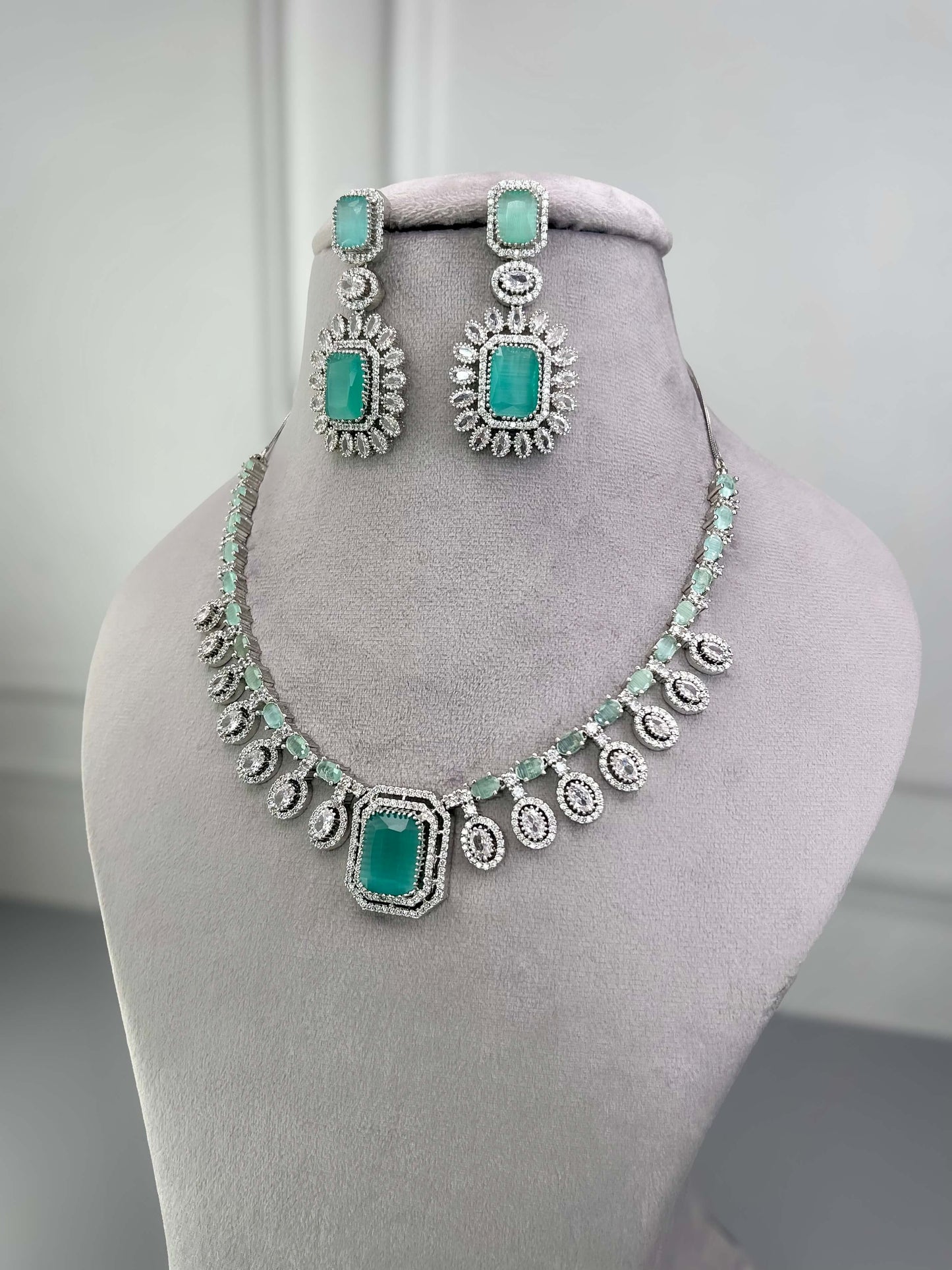 Sophia Mint Green AD Necklace Set