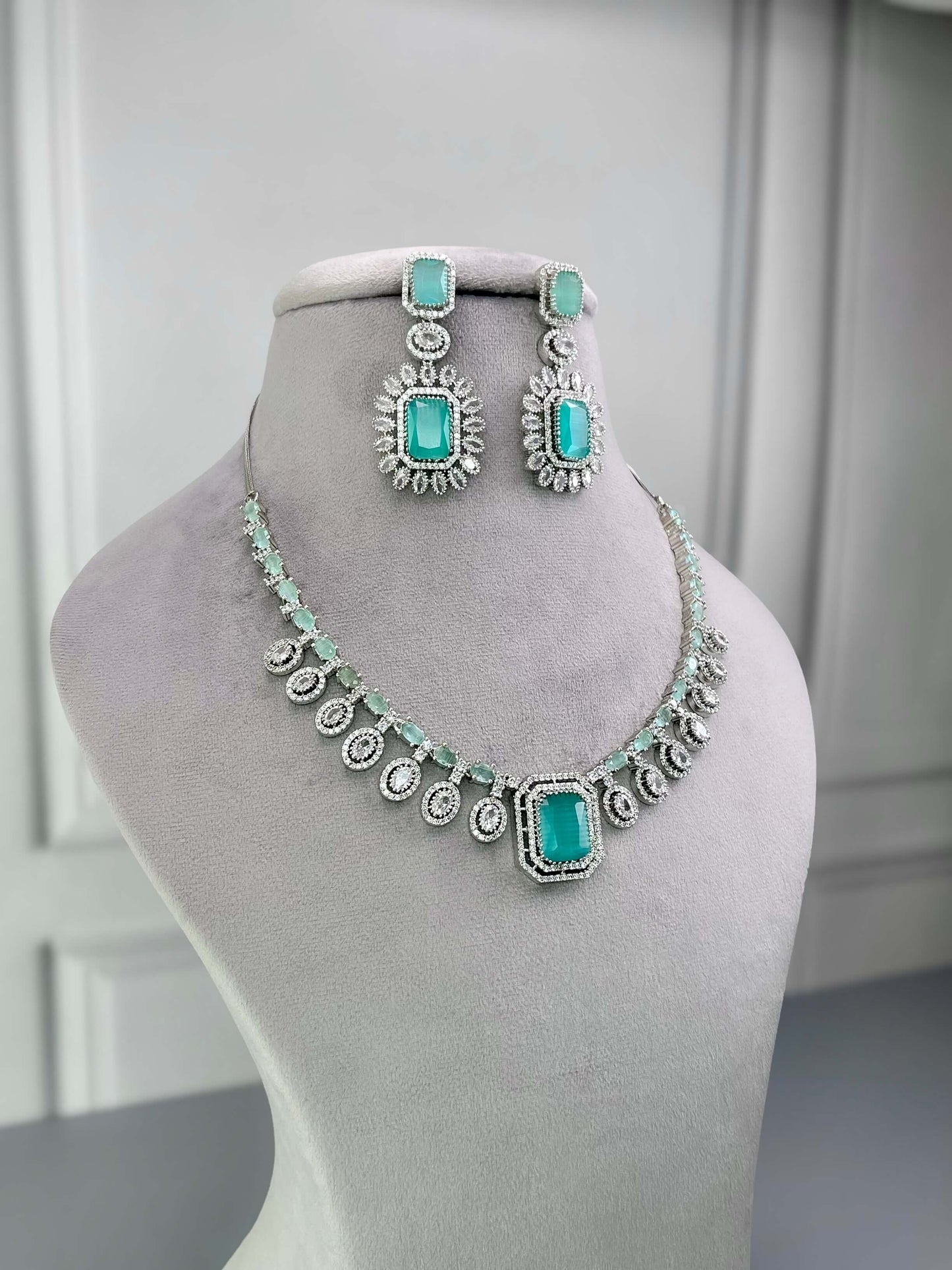 Sophia Mint Green AD Necklace Set