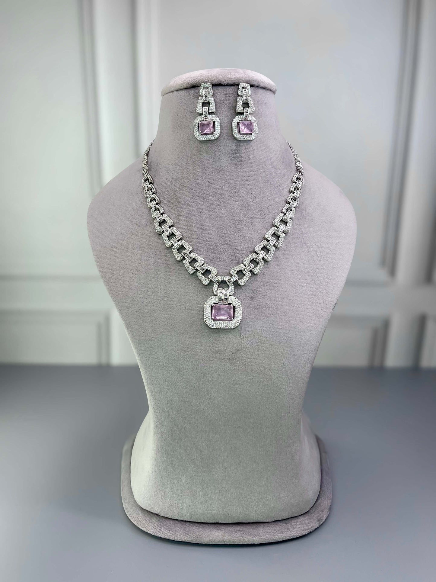 Sasha Blush Pink AD Necklace Set