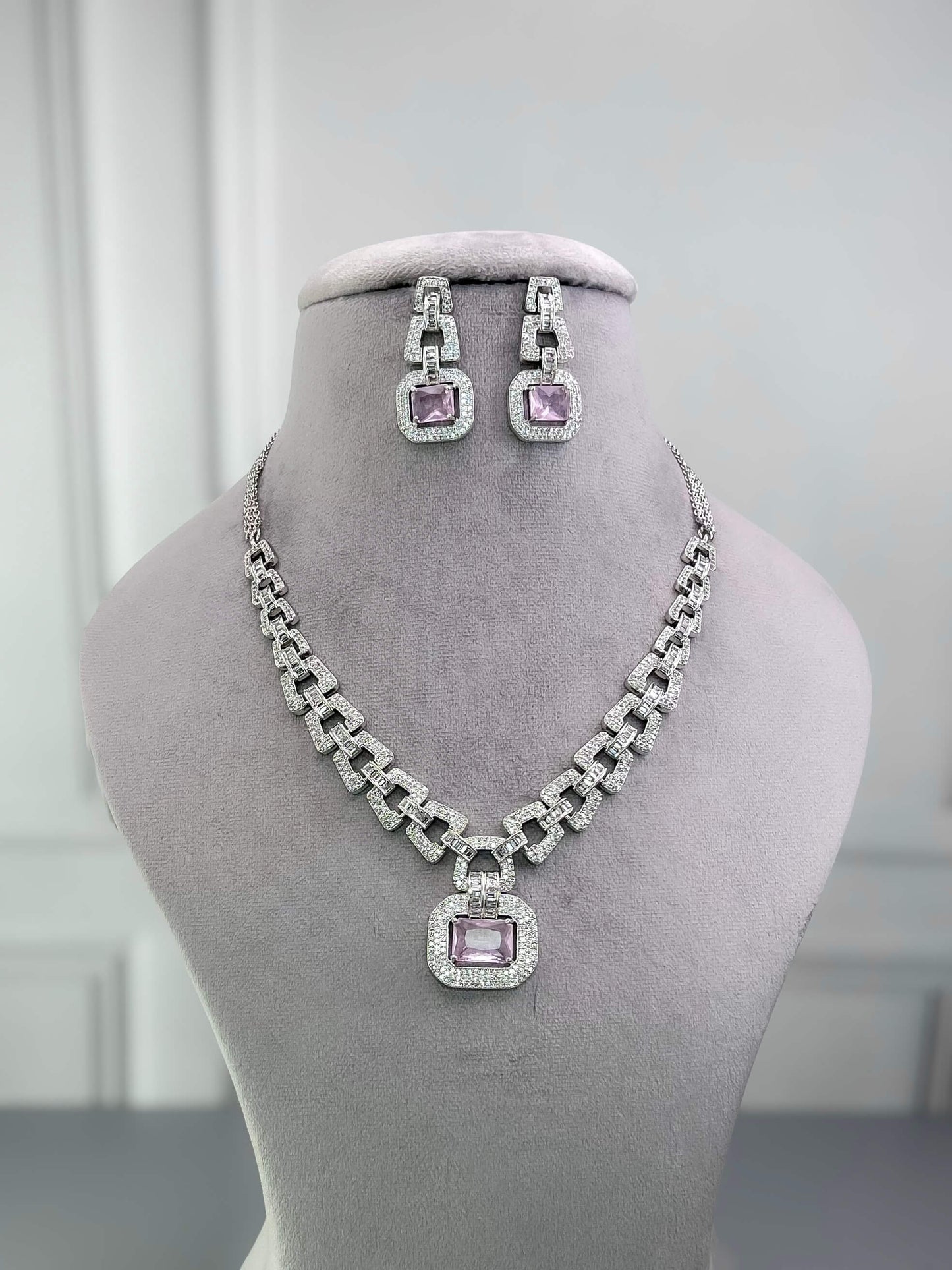 Sasha Blush Pink AD Necklace Set