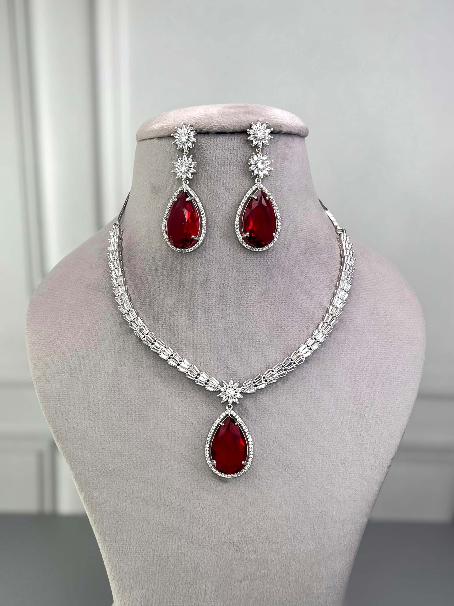 Megan Ruby Red AD Necklace Set