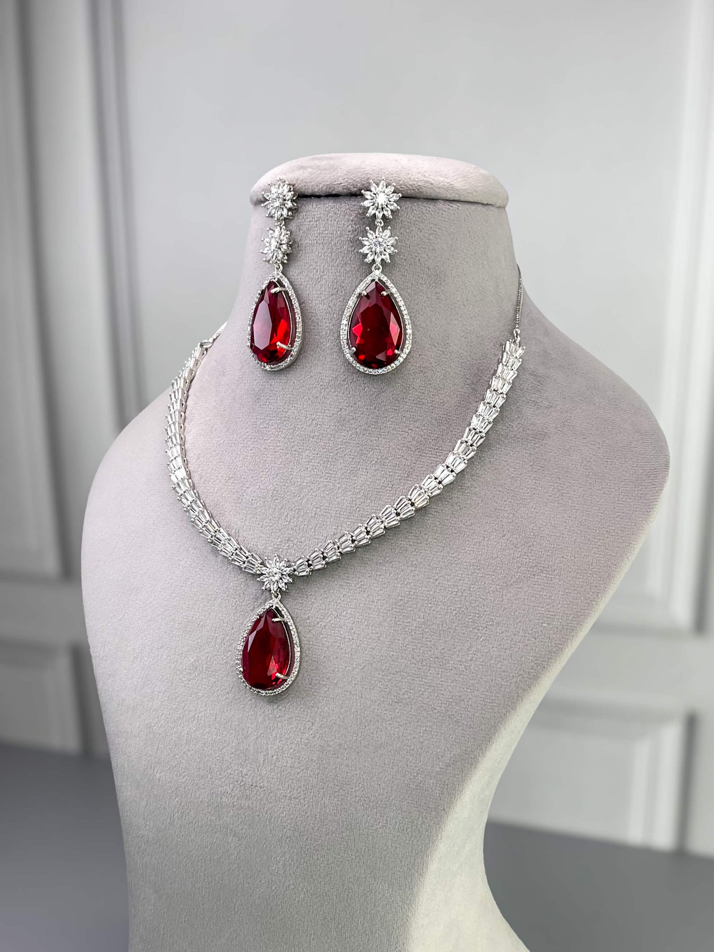 Megan Ruby Red AD Necklace Set