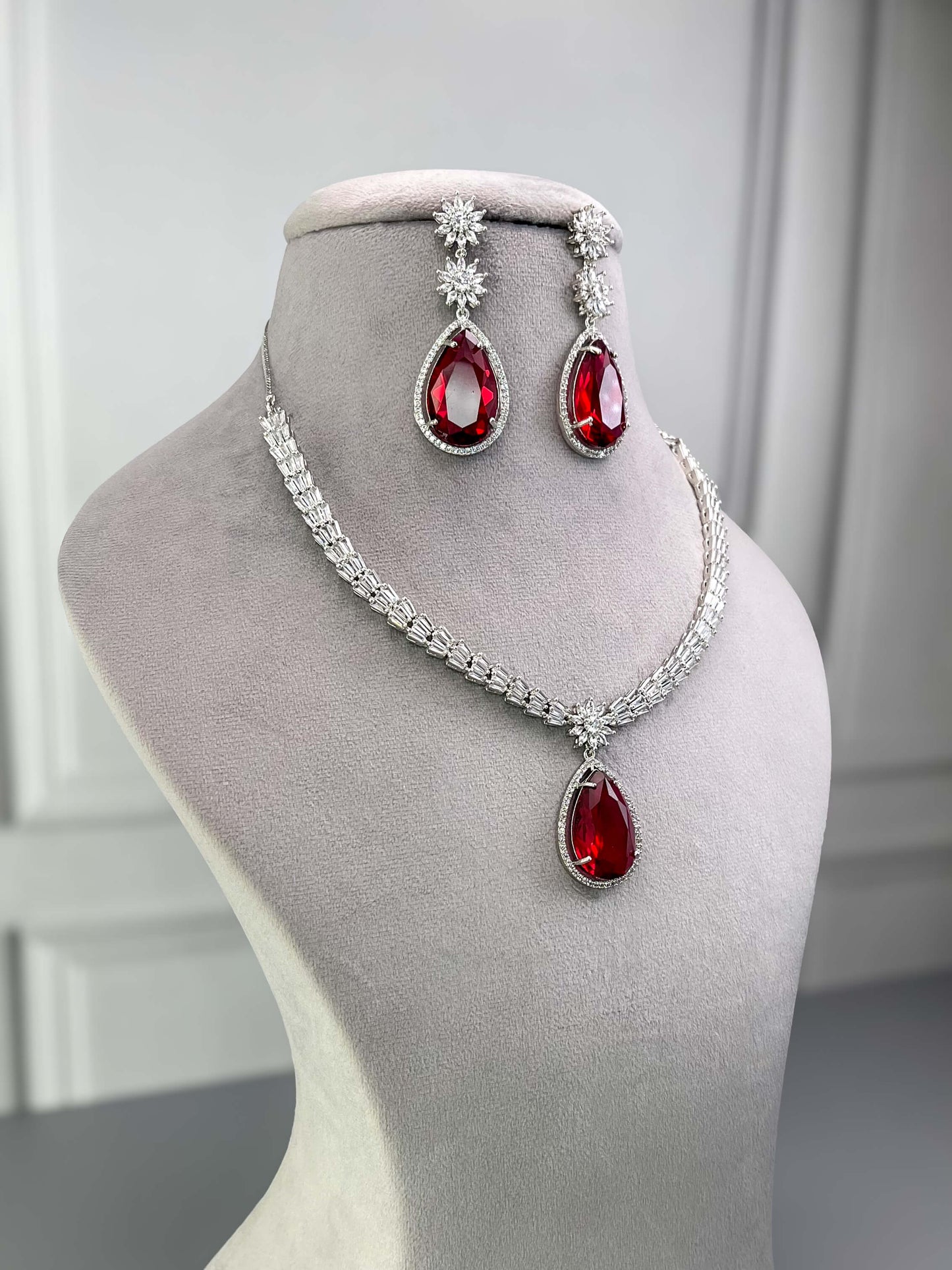 Megan Ruby Red AD Necklace Set