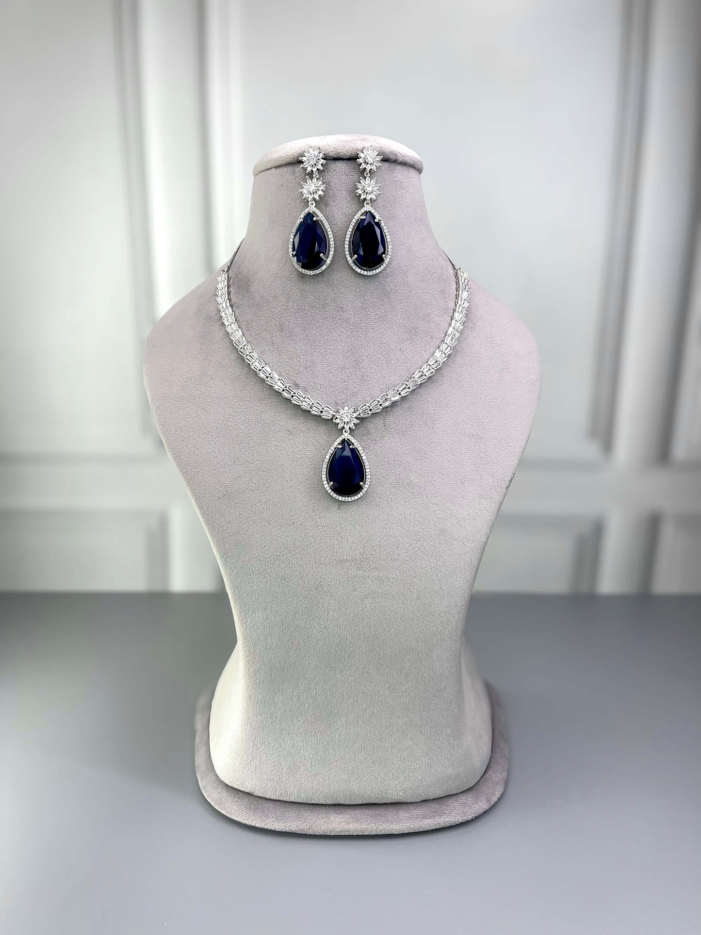 Megan Sapphire Blue AD Necklace Set