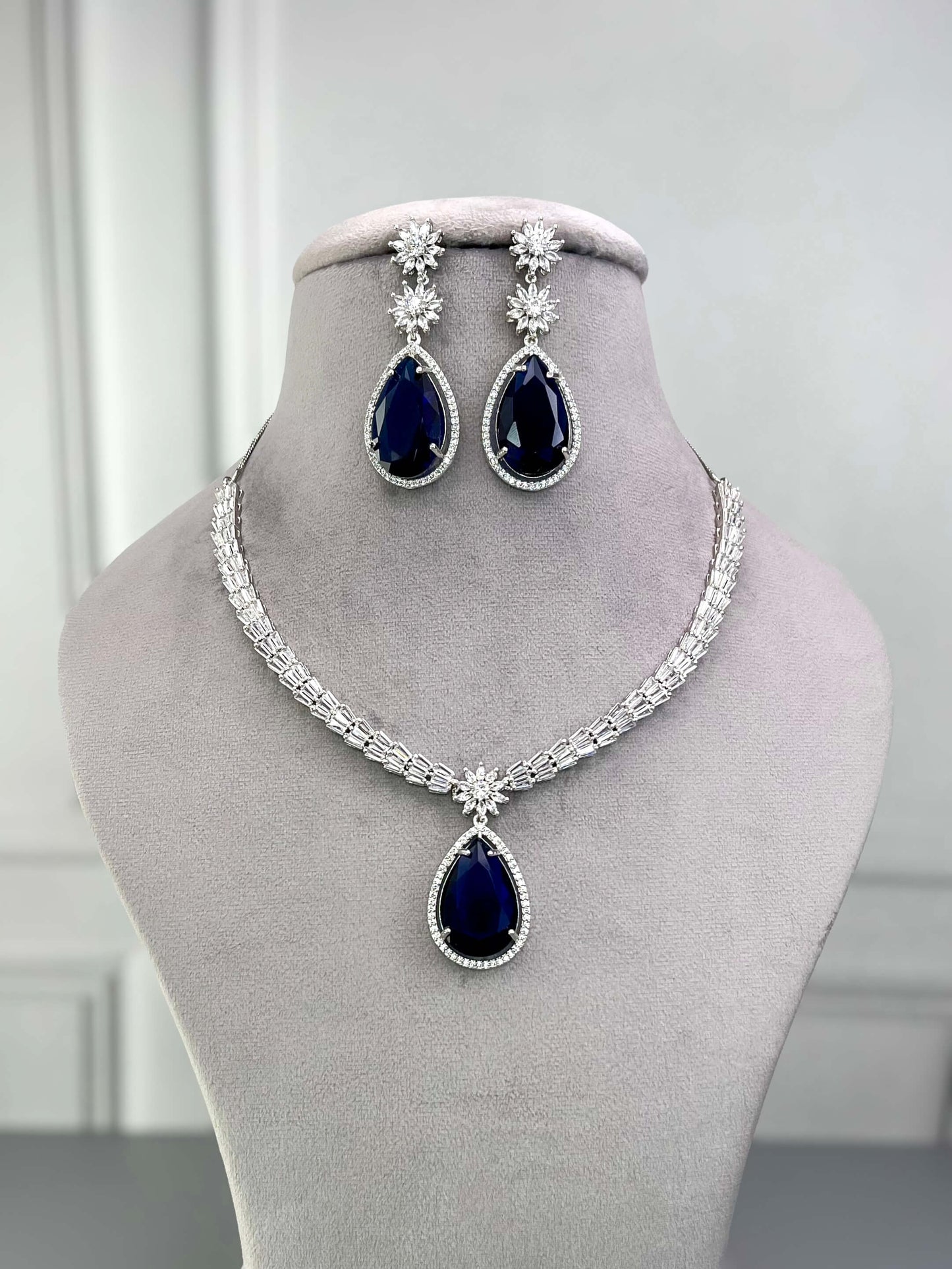 Megan Sapphire Blue AD Necklace Set