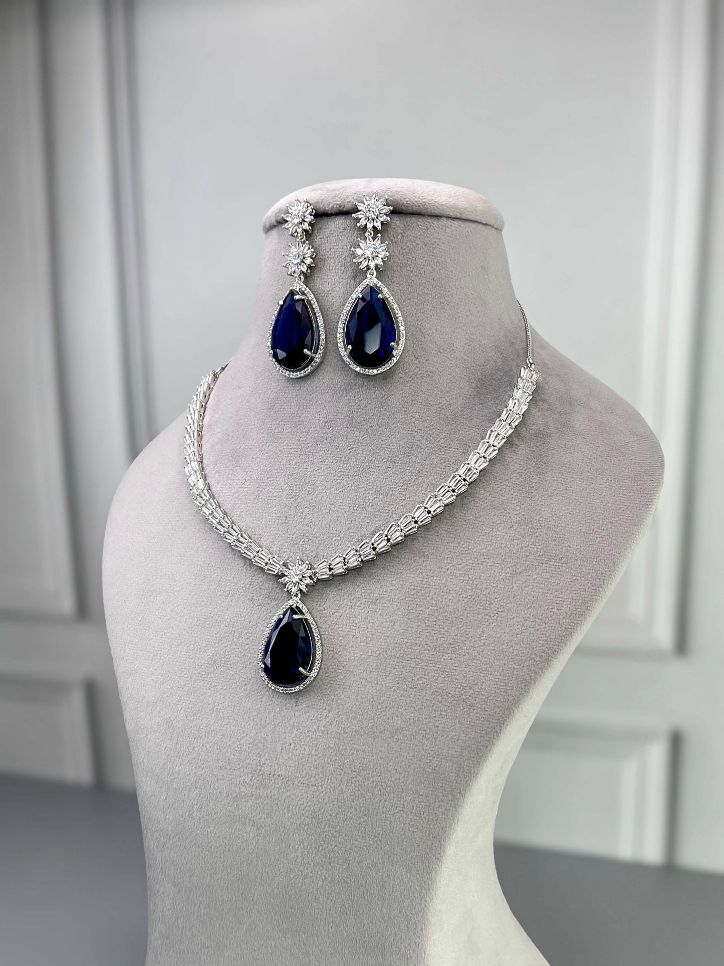 Megan Sapphire Blue AD Necklace Set