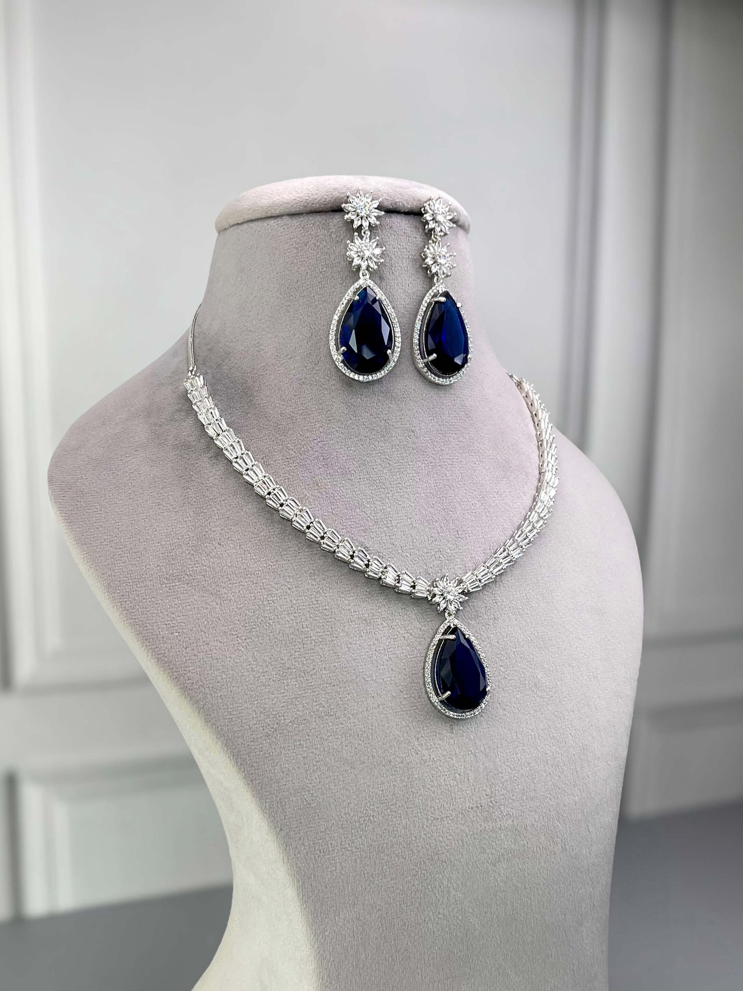 Megan Sapphire Blue AD Necklace Set