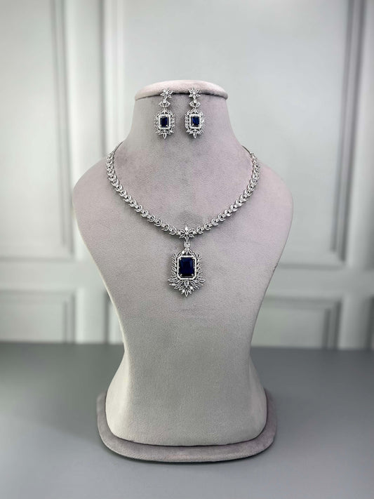 Amelia Sapphire Blue AD Necklace Set