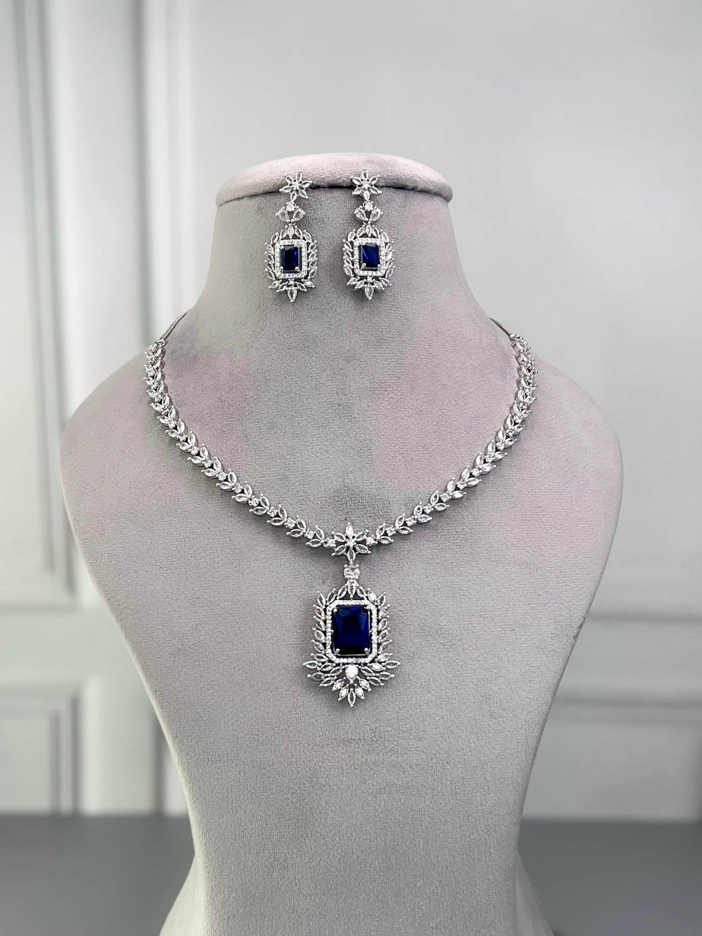 Amelia Sapphire Blue AD Necklace Set