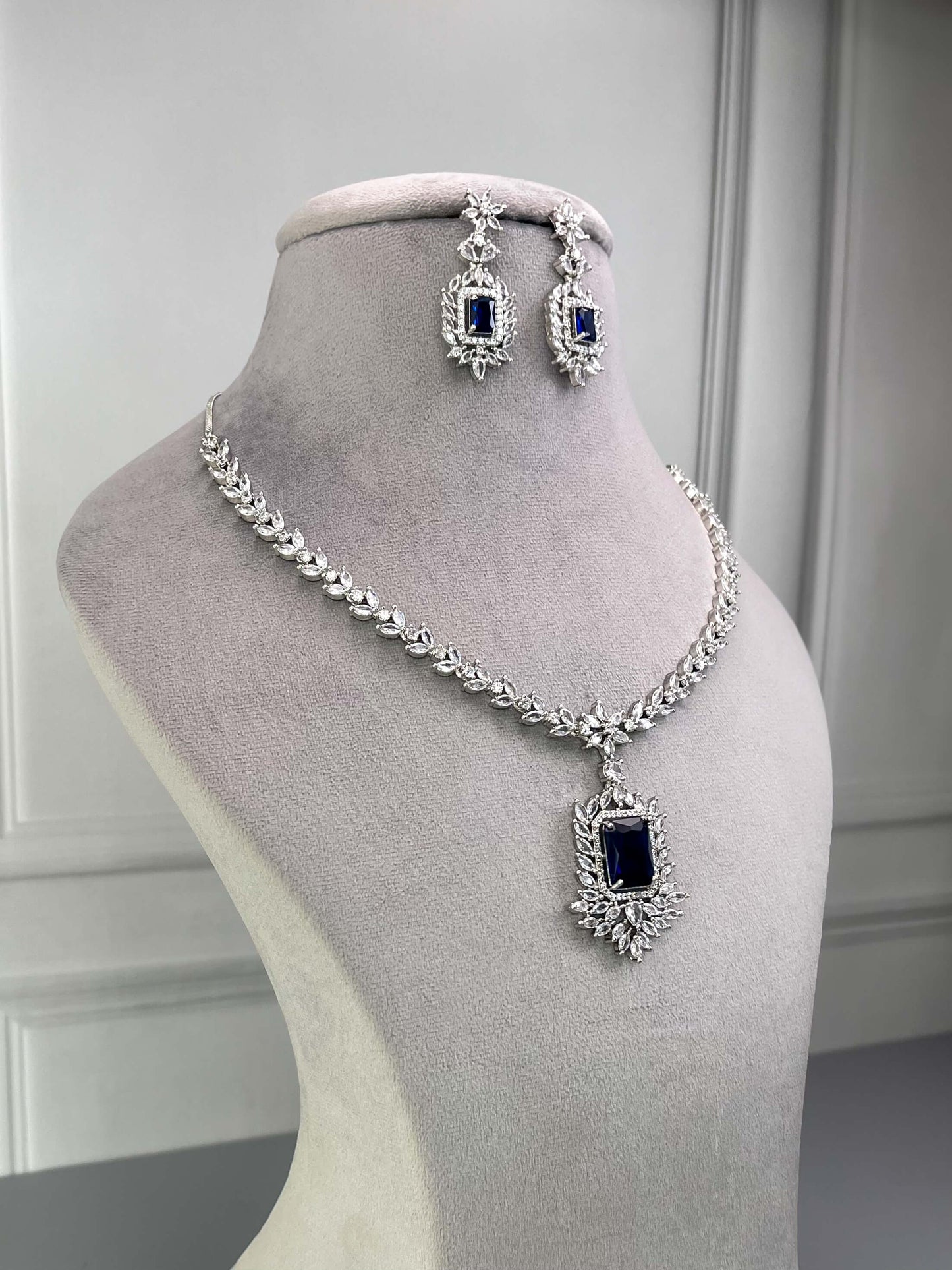 Amelia Sapphire Blue AD Necklace Set