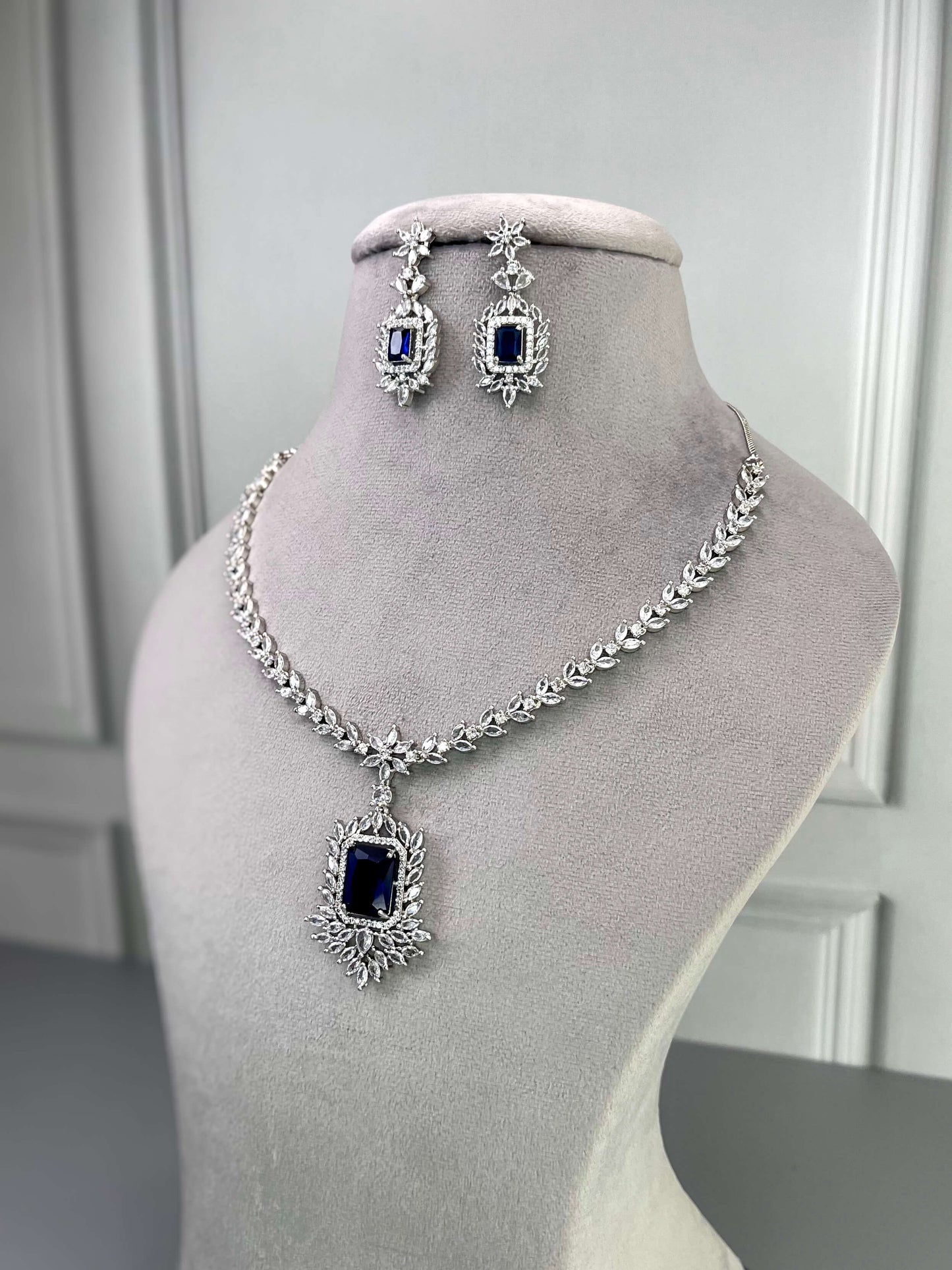 Amelia Sapphire Blue AD Necklace Set