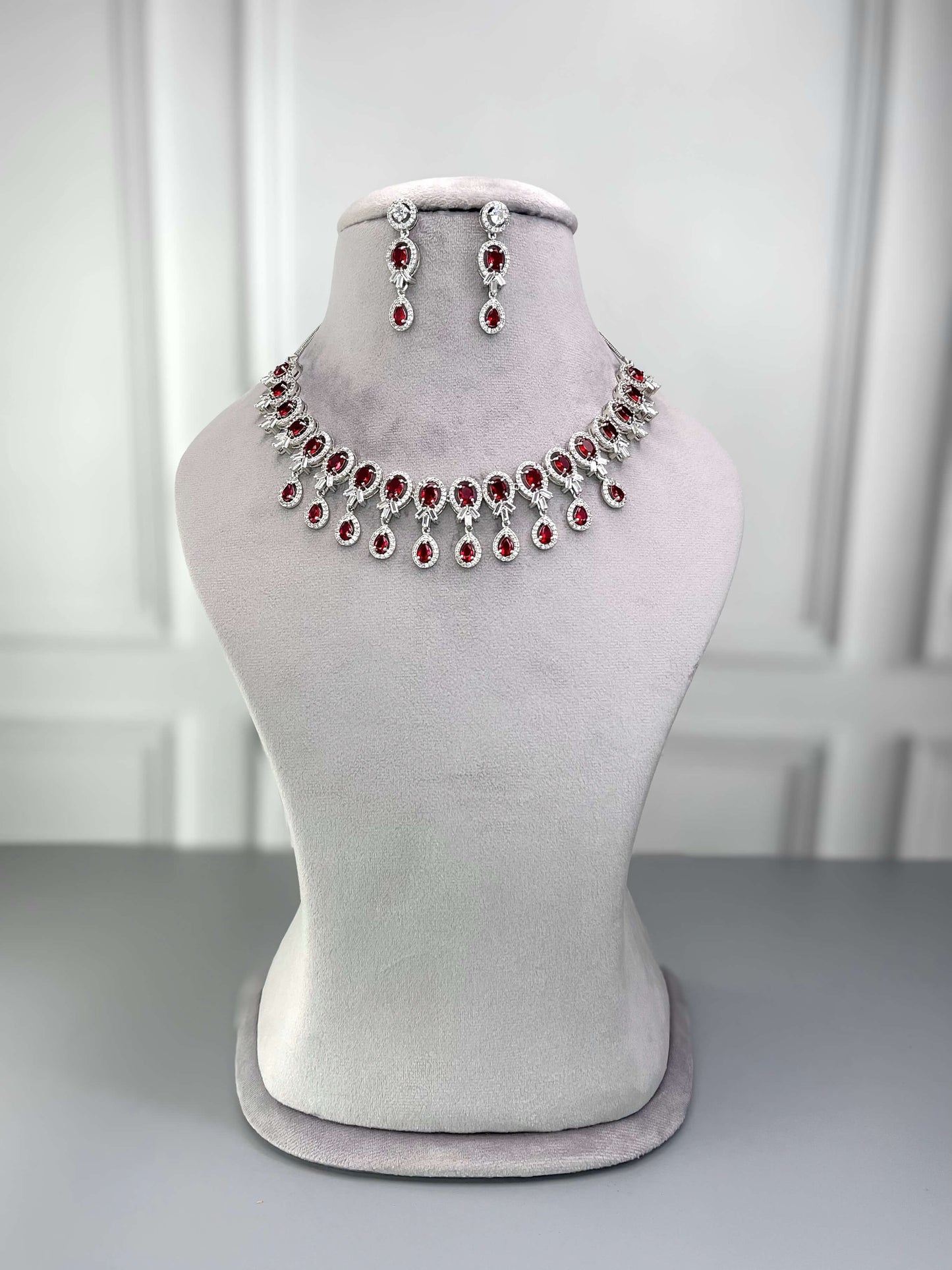 Myra Ruby Red AD Necklace Set