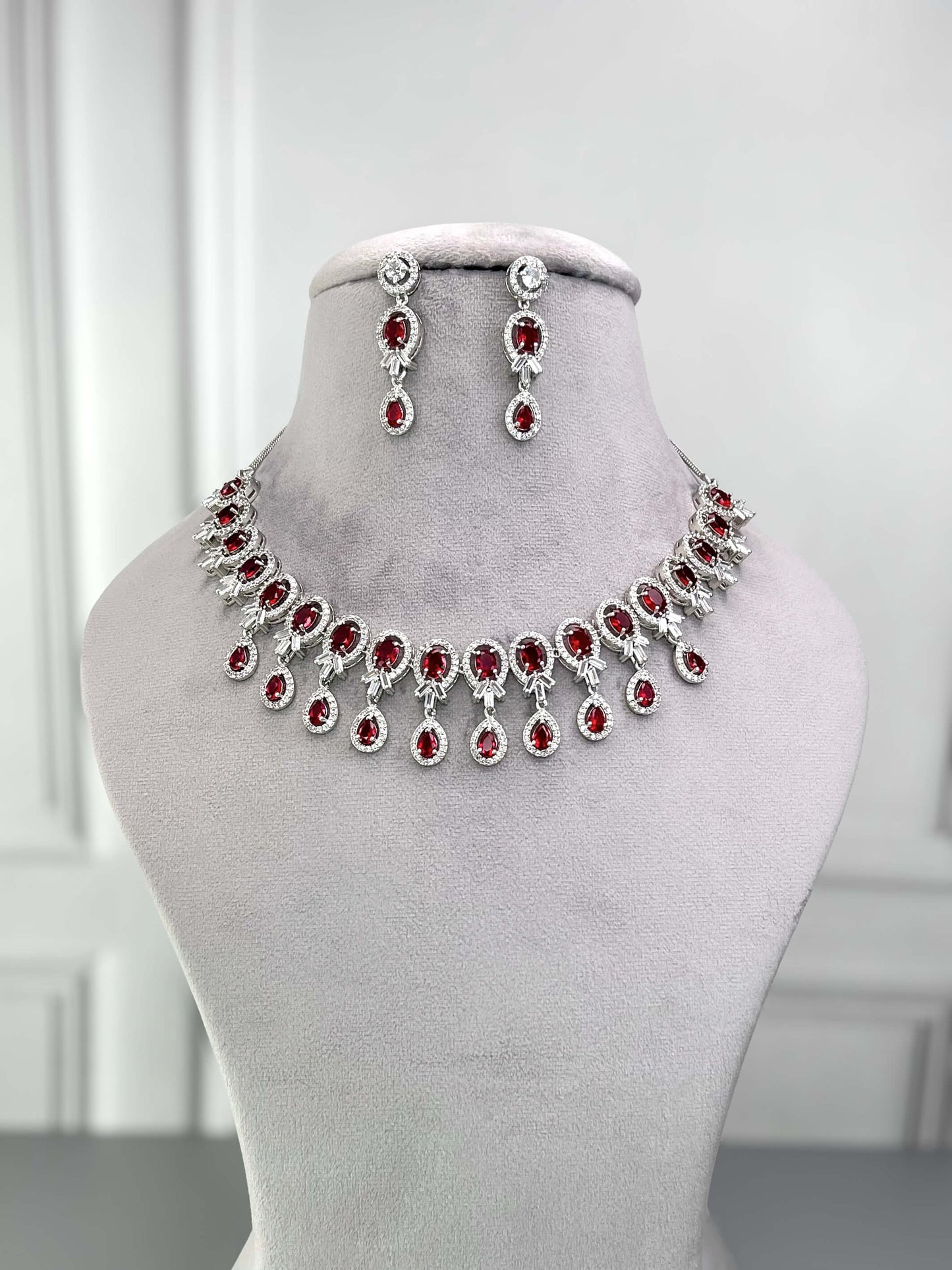 Myra Ruby Red AD Necklace Set