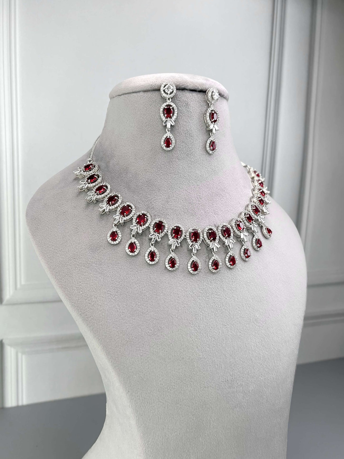 Myra Ruby Red AD Necklace Set