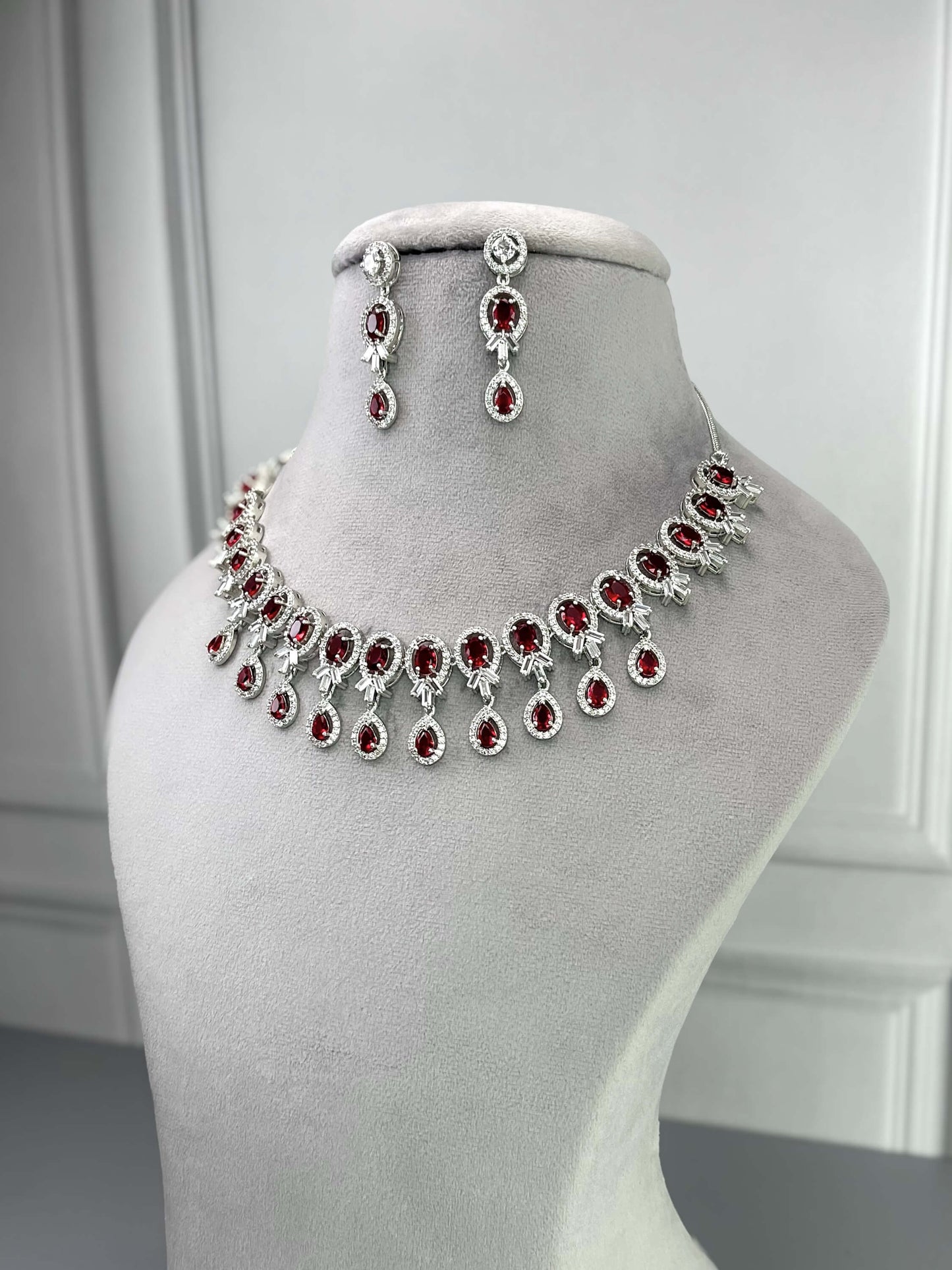 Myra Ruby Red AD Necklace Set