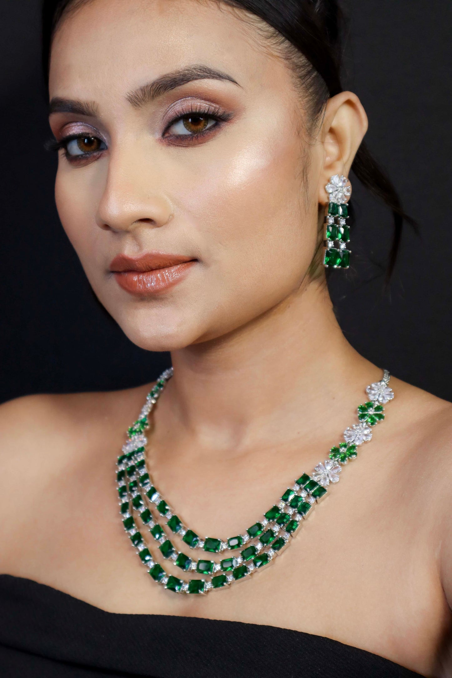 Vivian Emerald Green AD Necklace Set