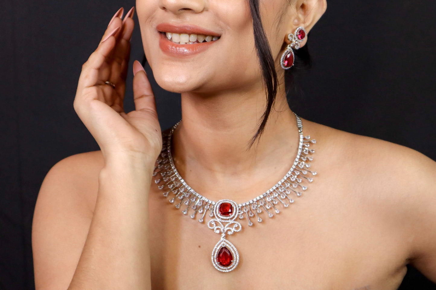 Audrey Ruby Red AD Necklace Set