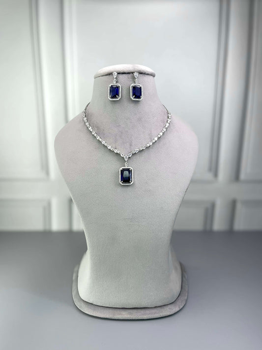 Chloe Sapphire Blue AD Necklace Set