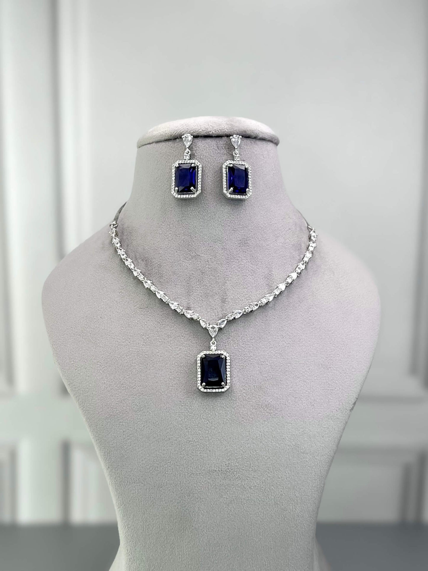 Chloe Sapphire Blue AD Necklace Set