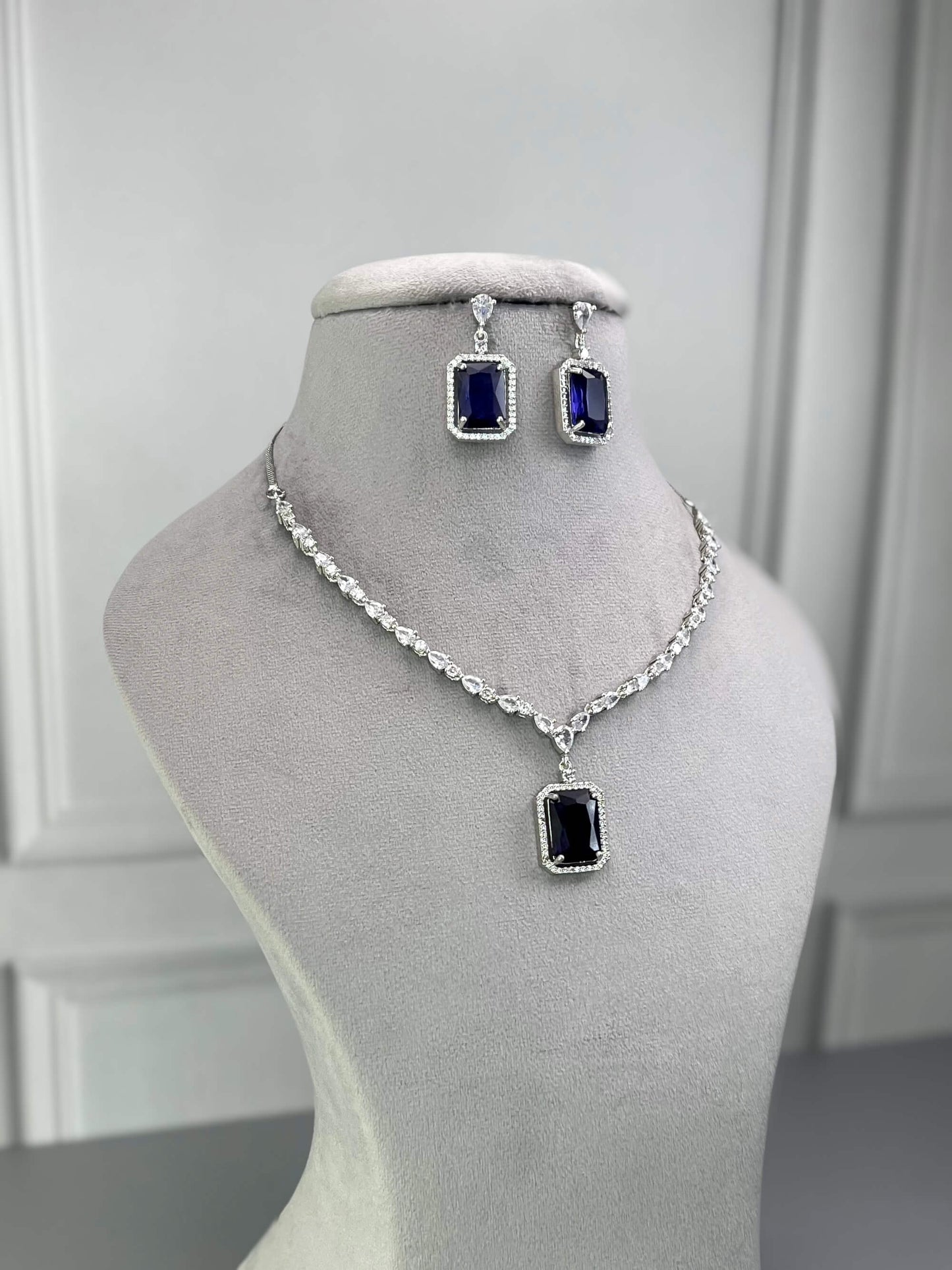 Chloe Sapphire Blue AD Necklace Set