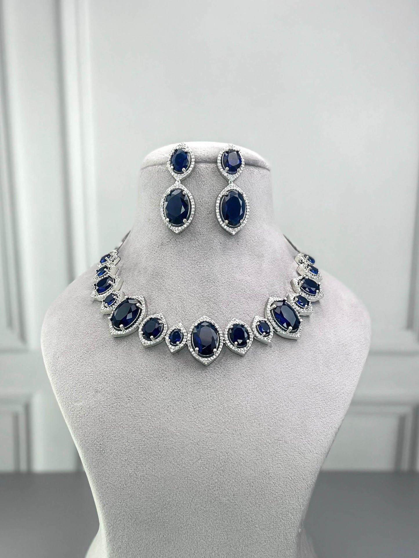 Andrea Sapphire Blue AD Necklace Set