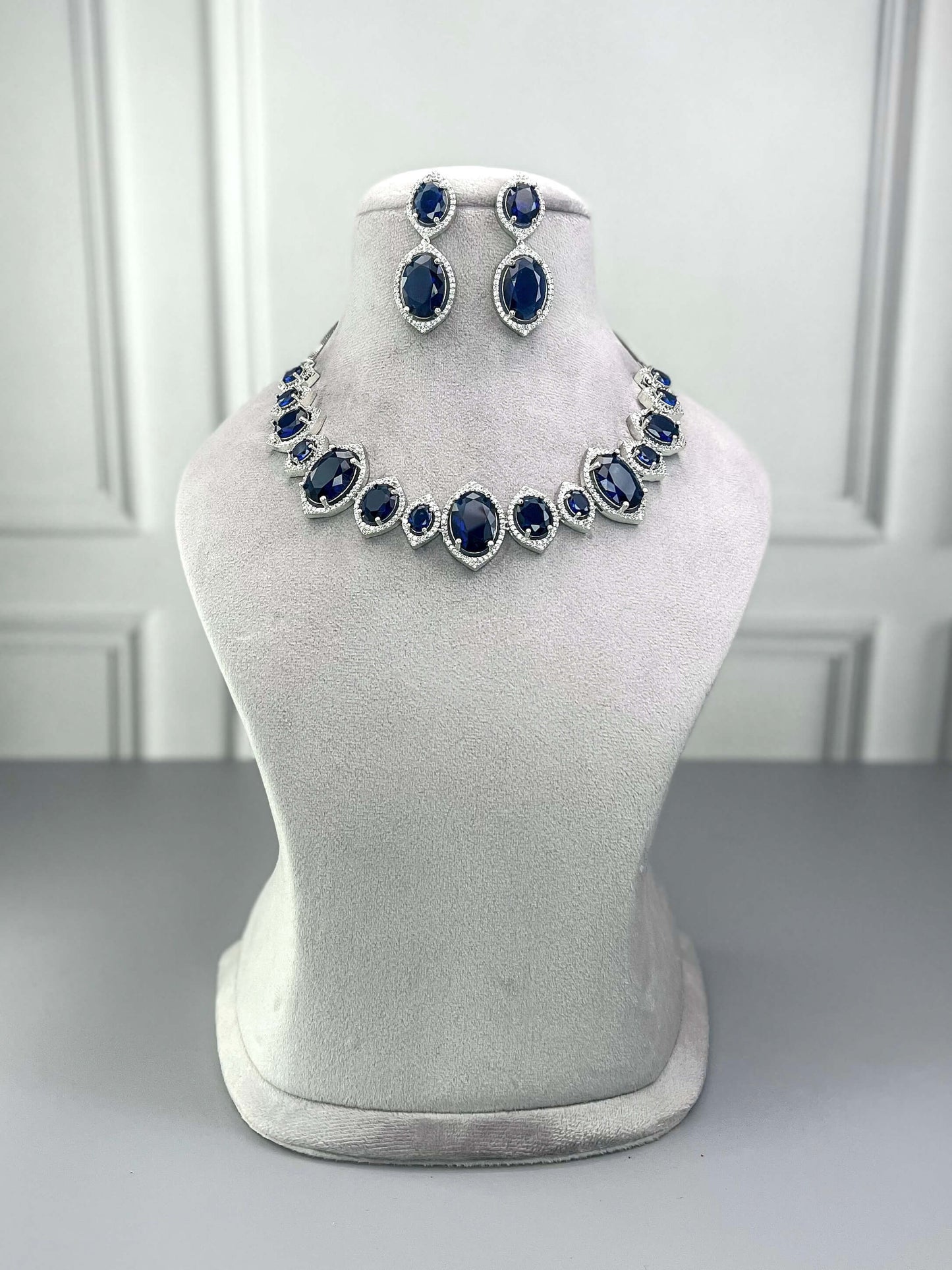 Andrea Sapphire Blue AD Necklace Set