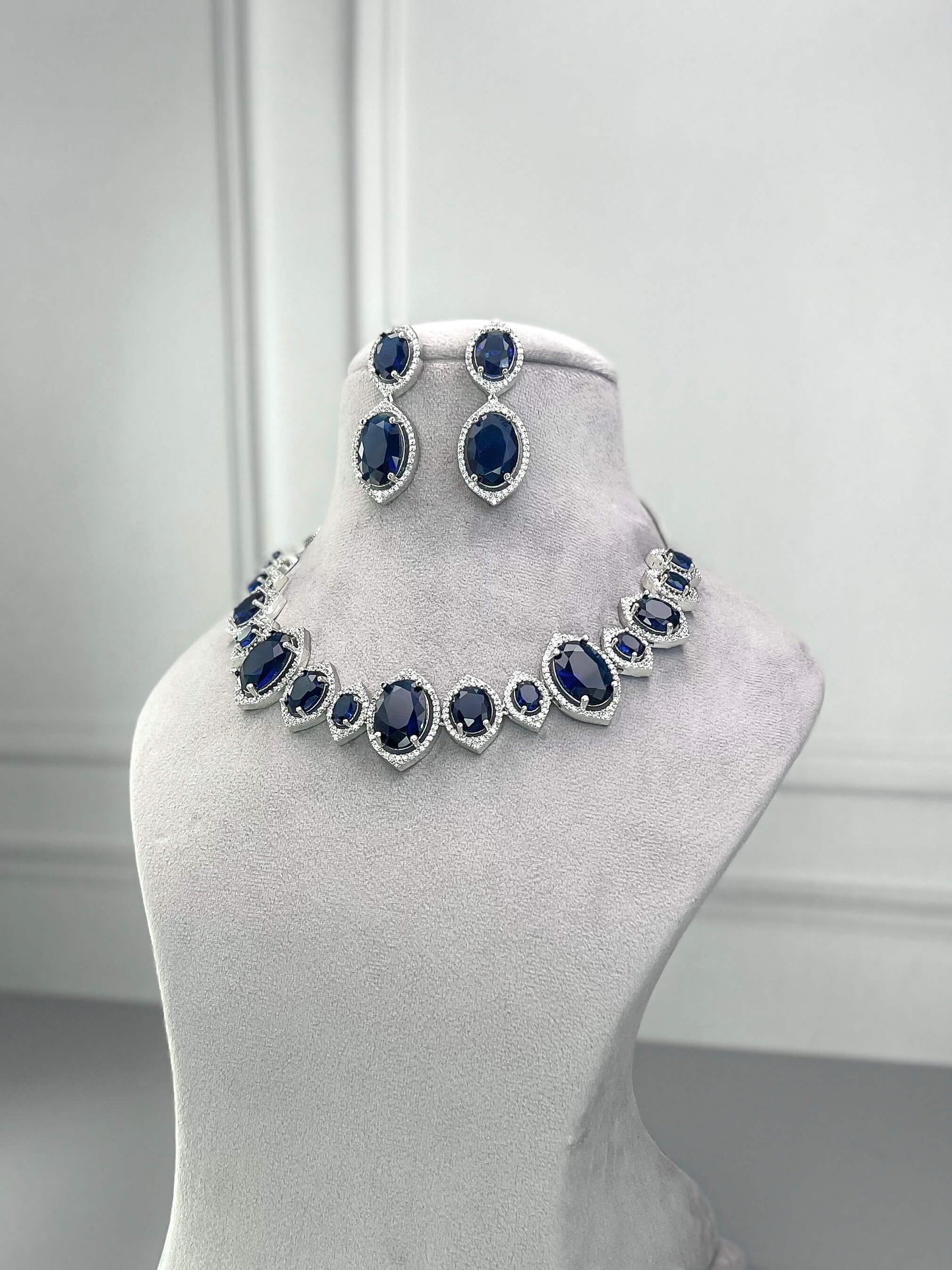 Andrea Sapphire Blue AD Necklace Set