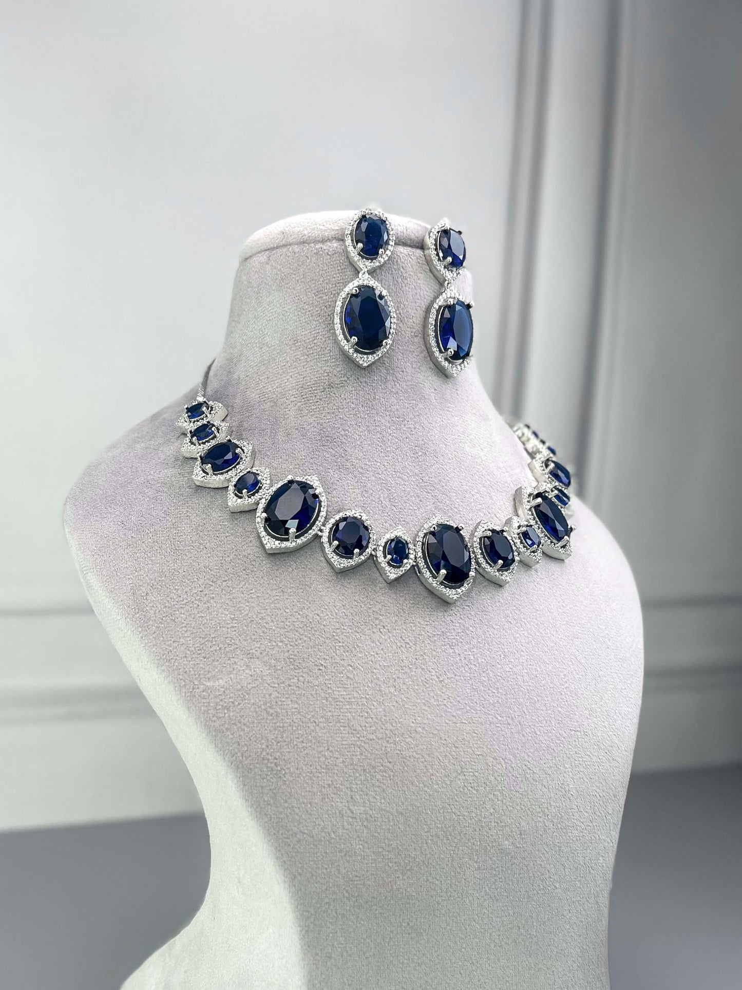 Andrea Sapphire Blue AD Necklace Set