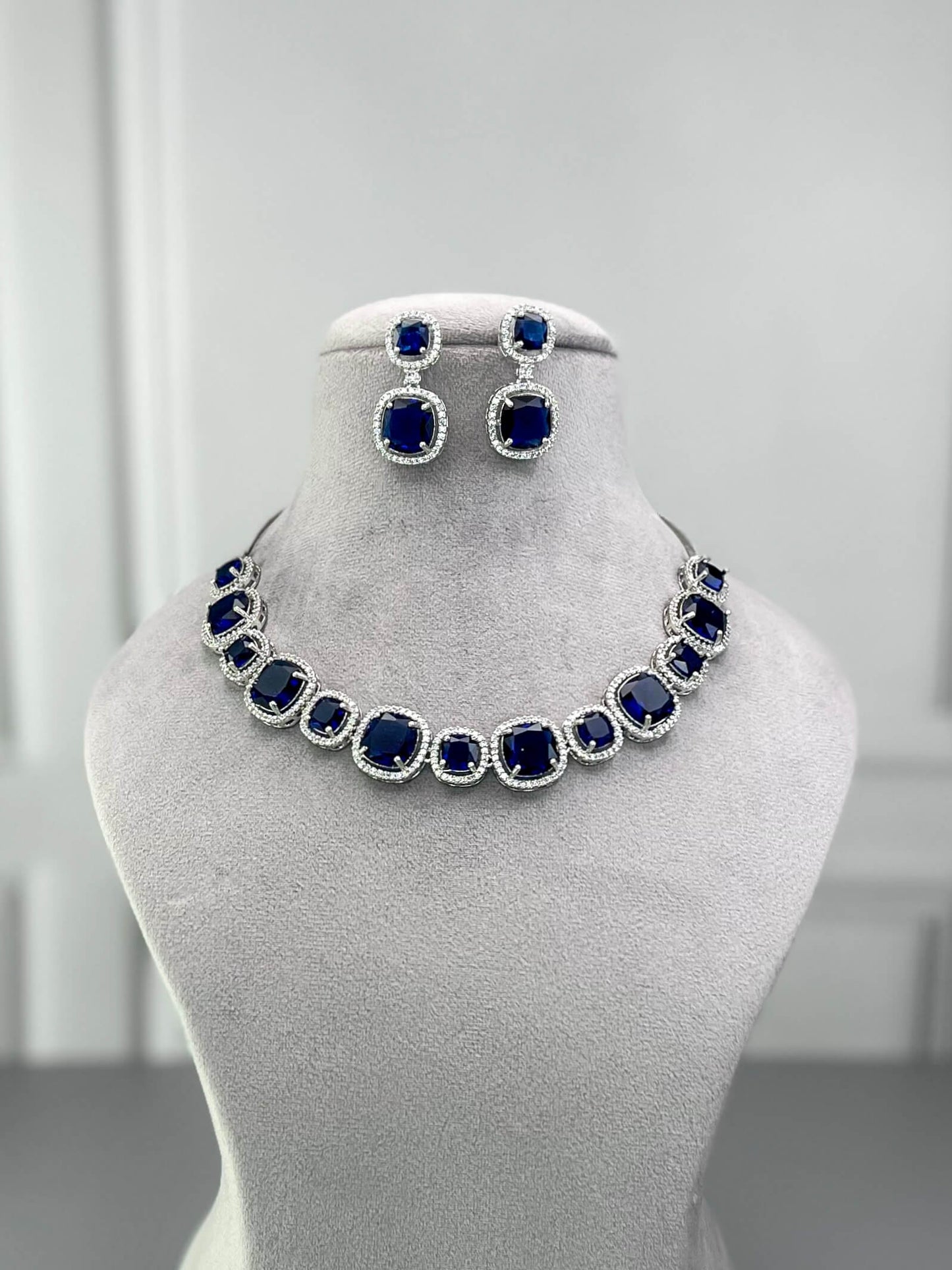 Rachel Sapphire Blue AD Necklace Set