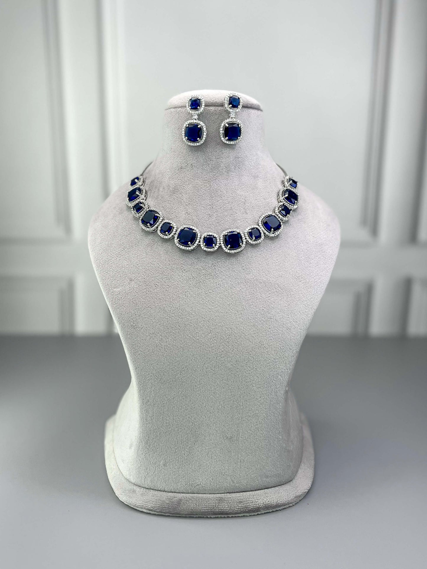 Rachel Sapphire Blue AD Necklace Set