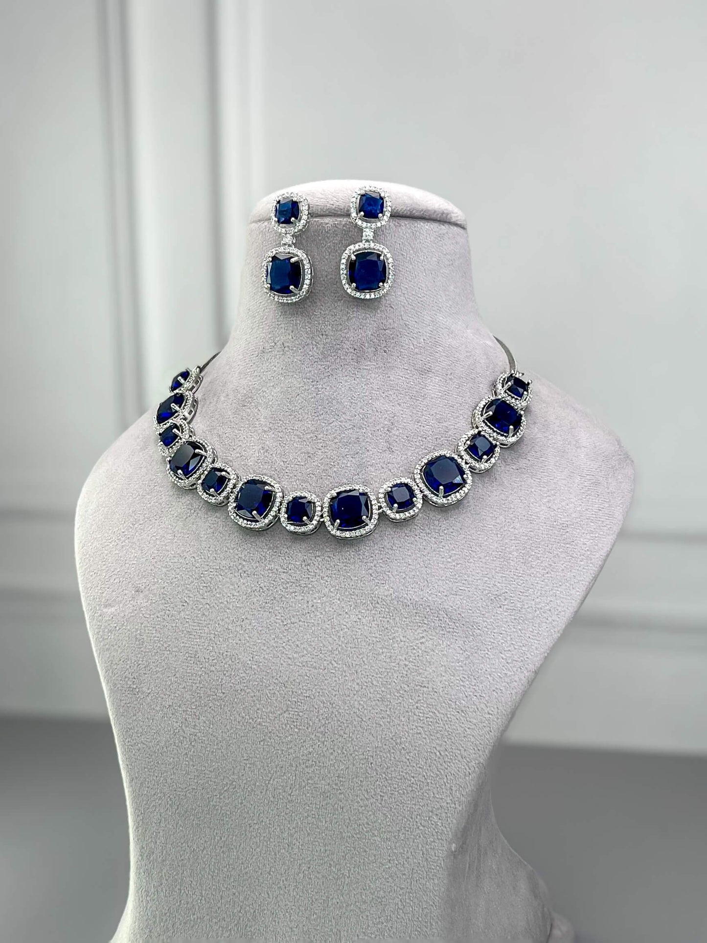 Rachel Sapphire Blue AD Necklace Set