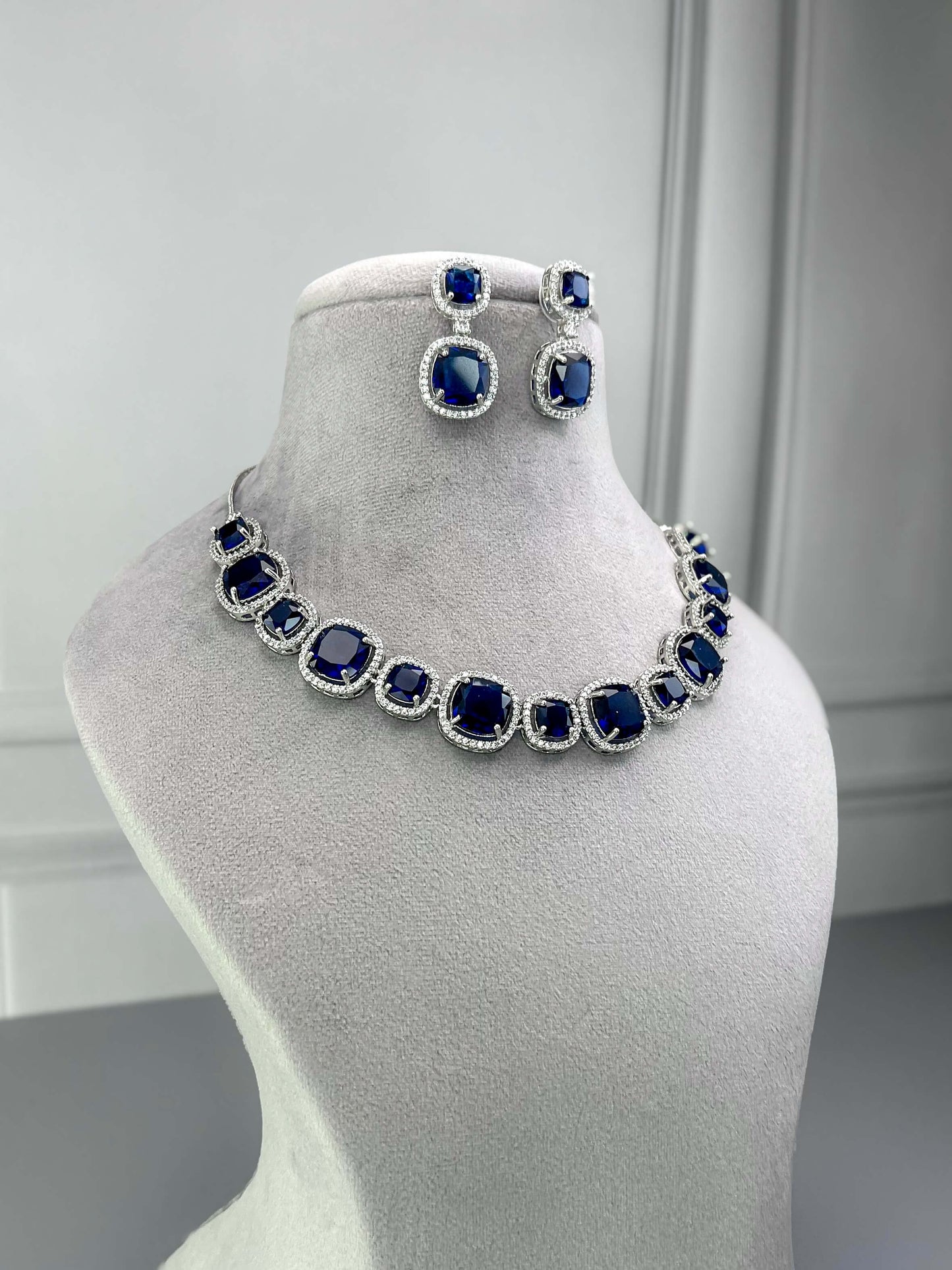 Rachel Sapphire Blue AD Necklace Set