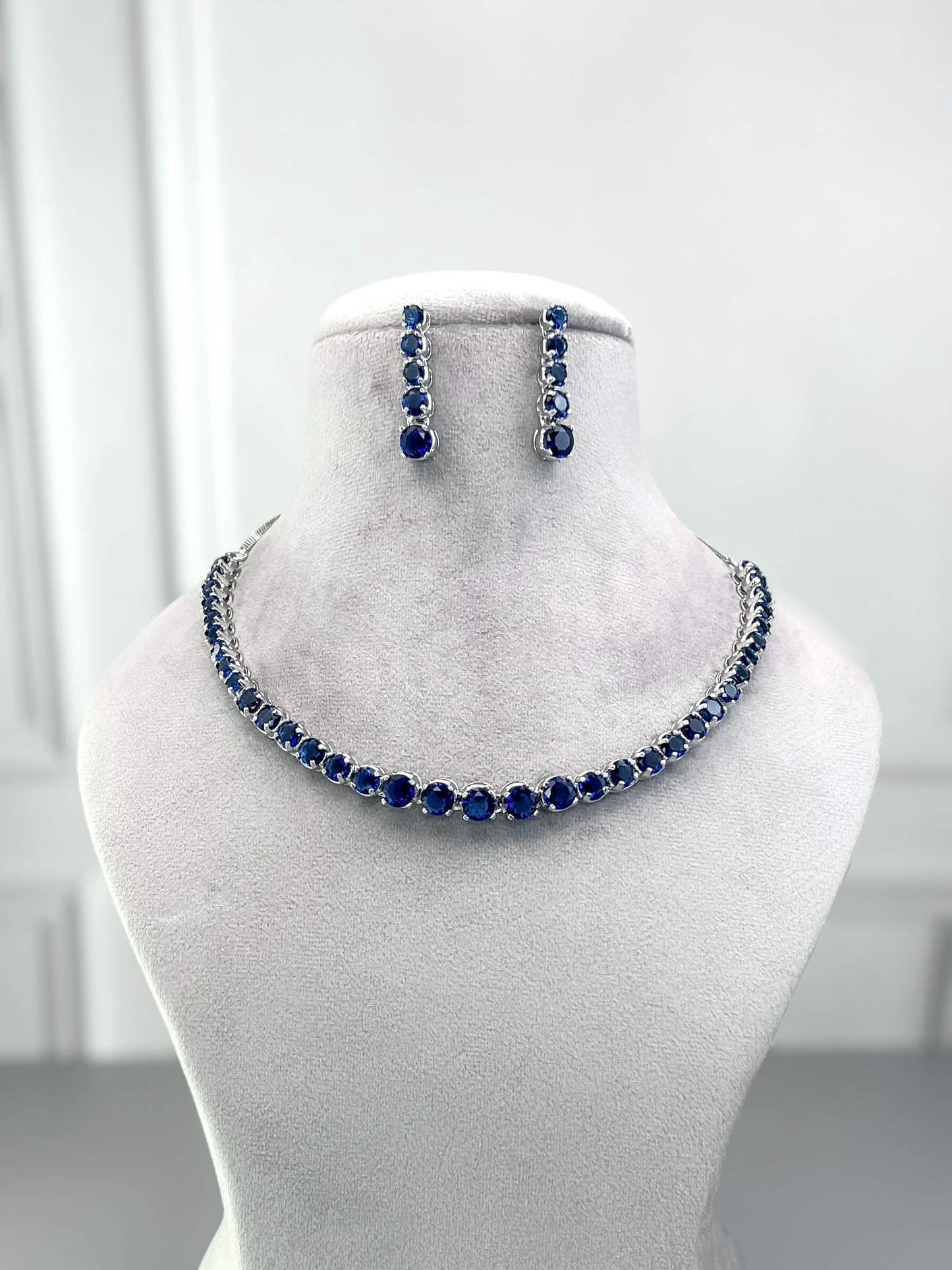 Claire Sapphire Blue AD Necklace Set