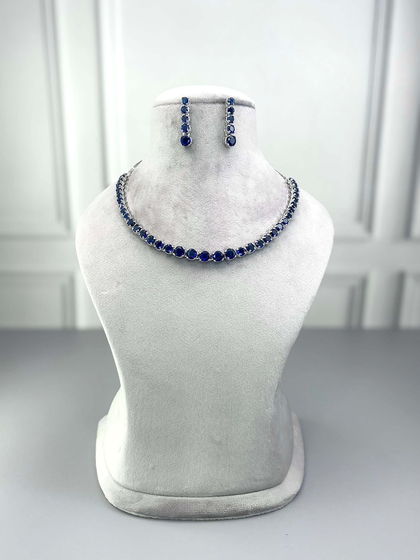 Claire Sapphire Blue AD Necklace Set