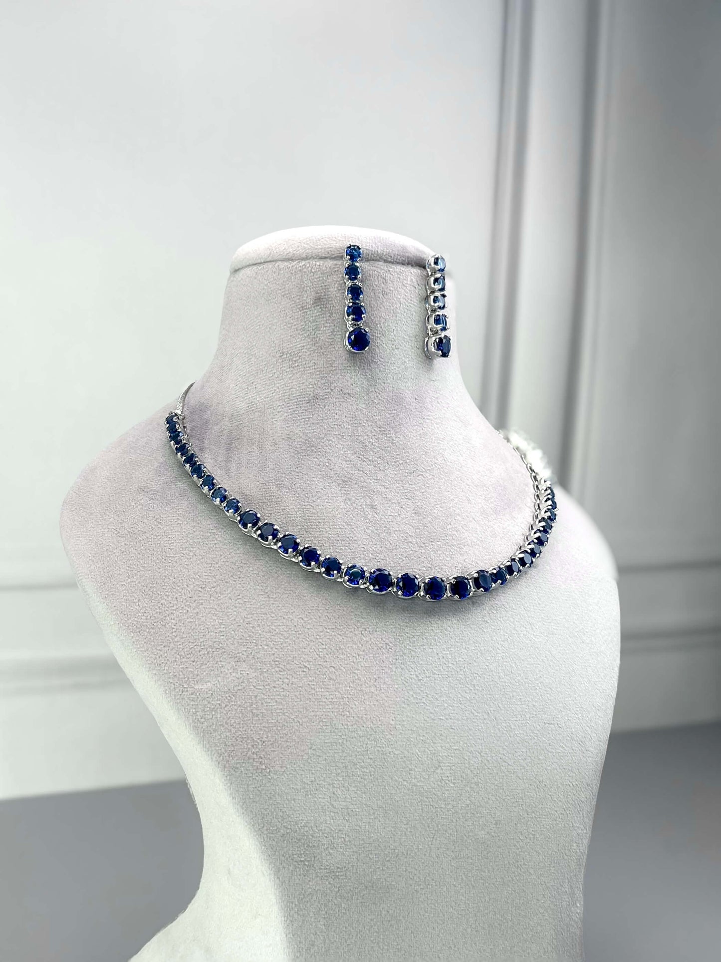 Claire Sapphire Blue AD Necklace Set