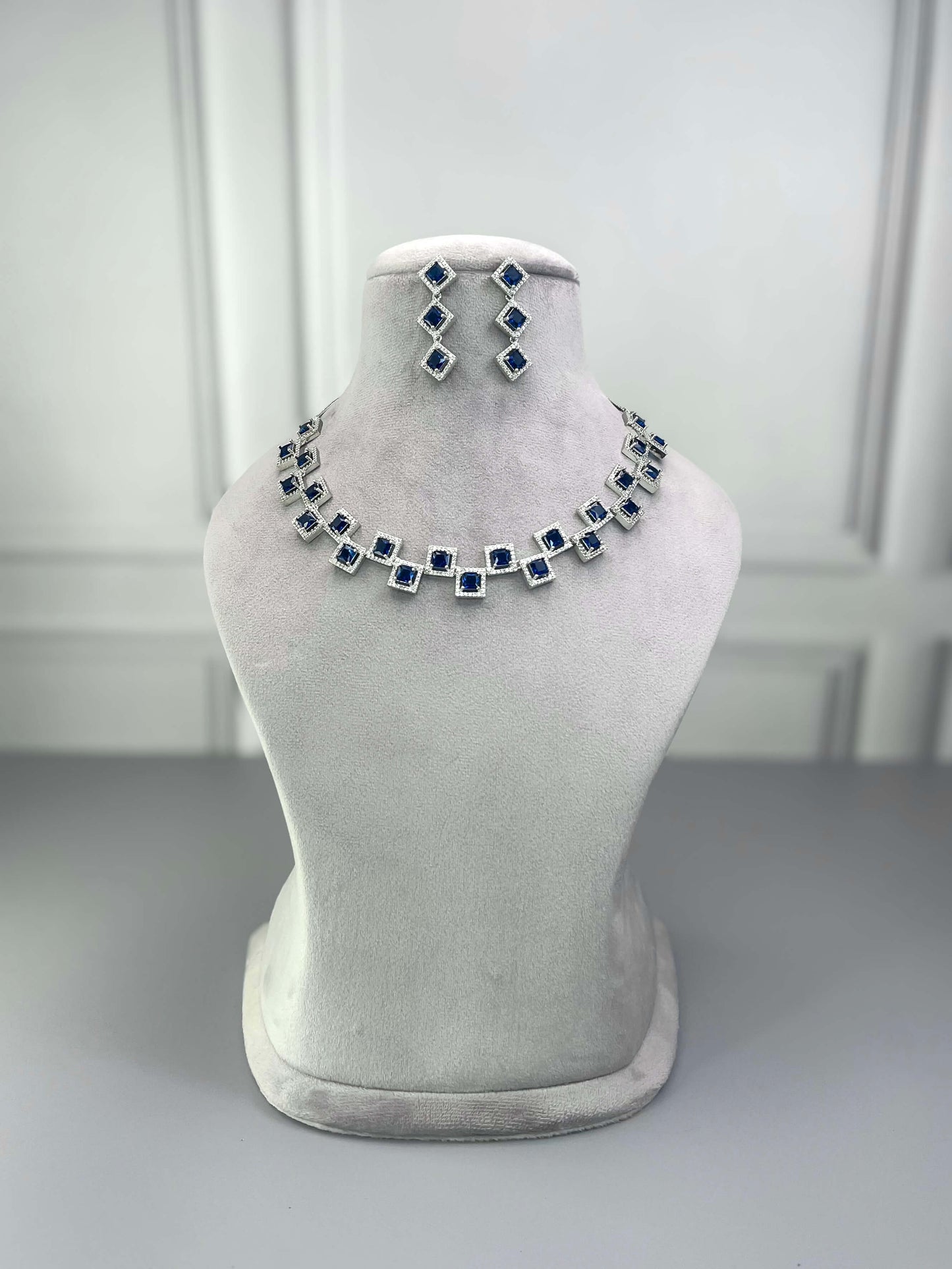 Erica Sapphire Blue AD Necklace Set