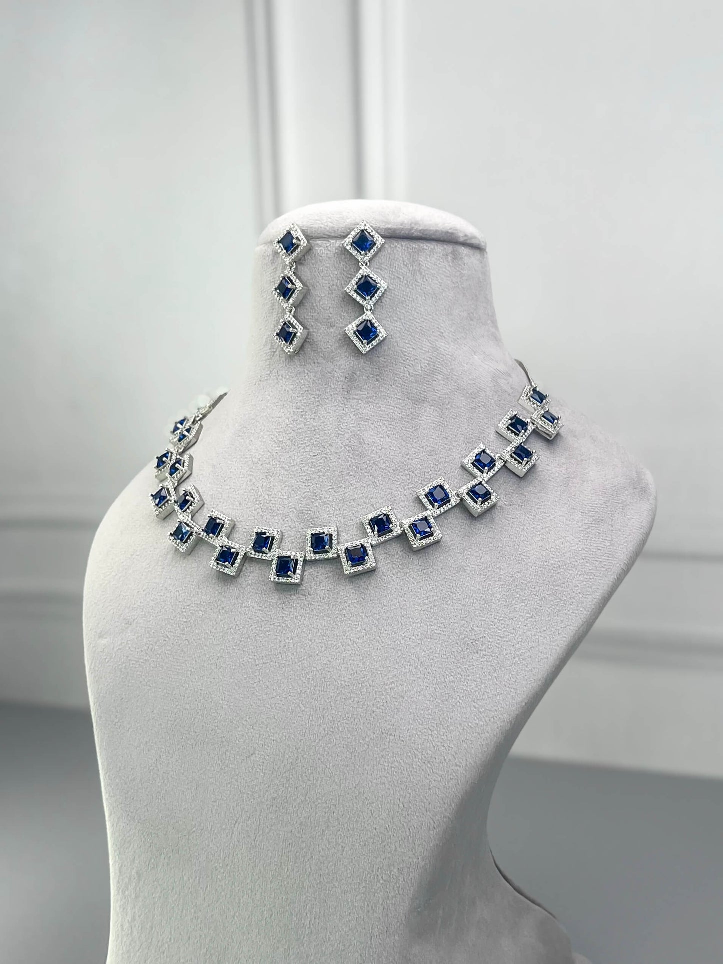 Erica Sapphire Blue AD Necklace Set