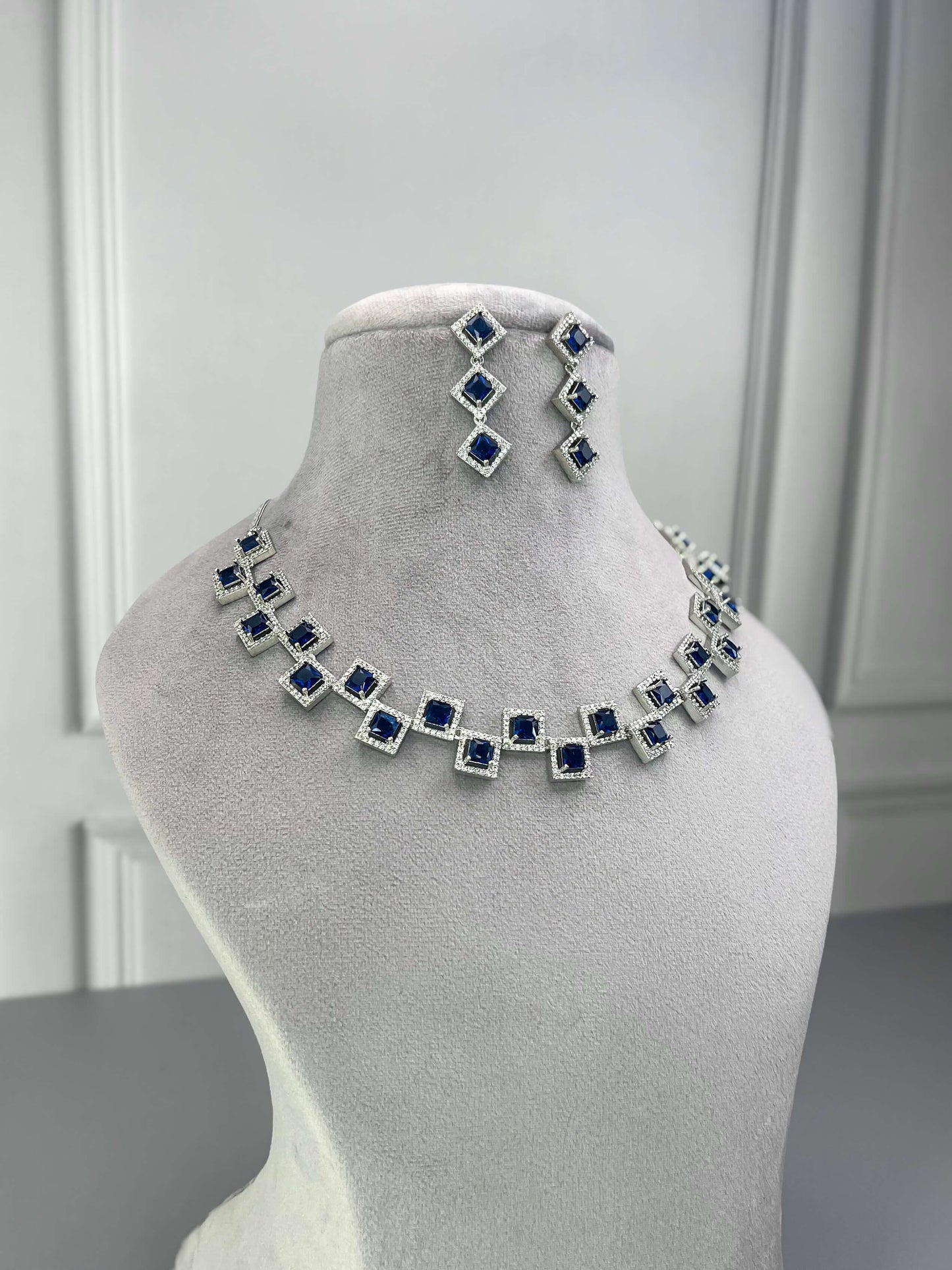 Erica Sapphire Blue AD Necklace Set