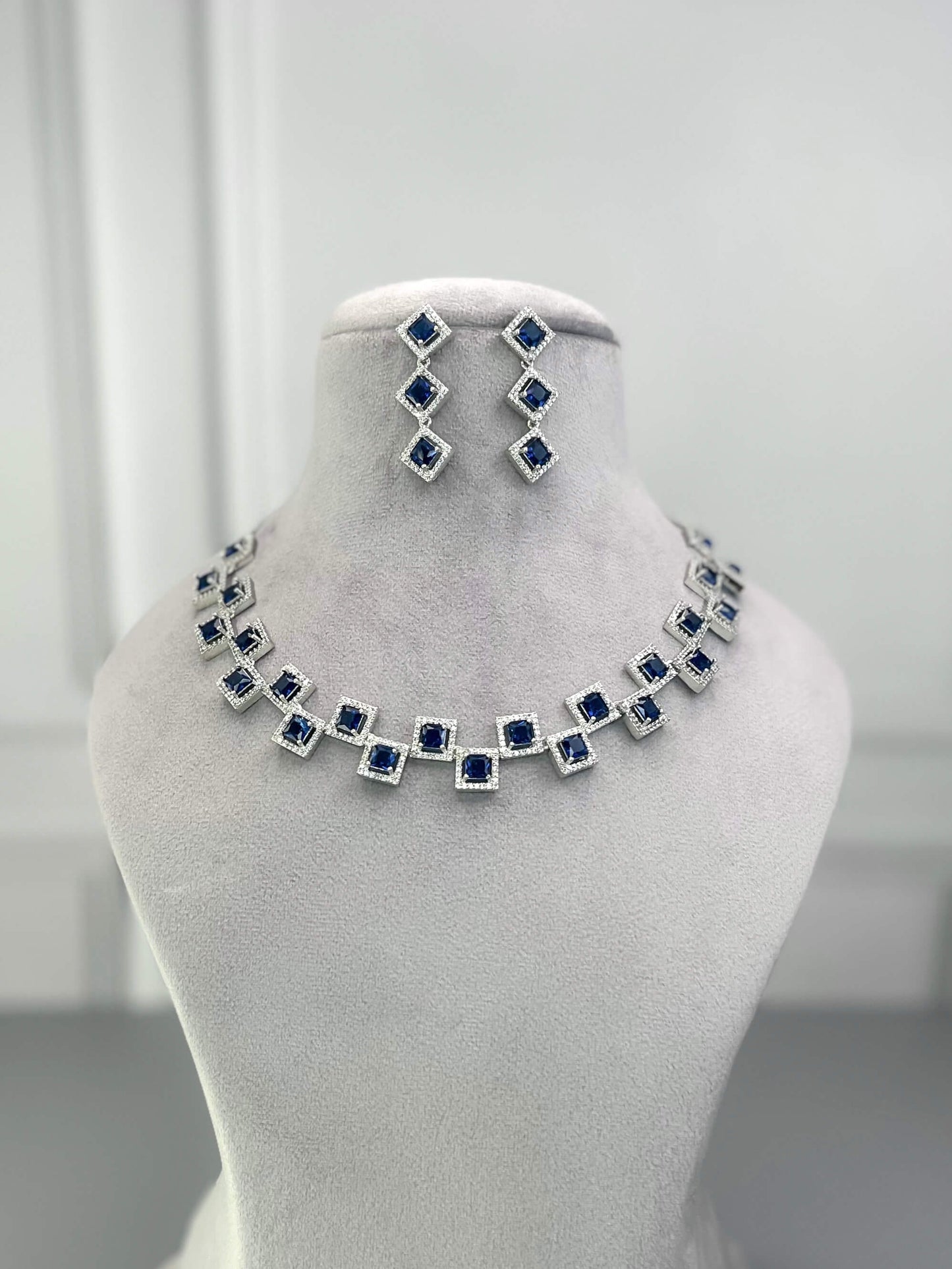 Erica Sapphire Blue AD Necklace Set