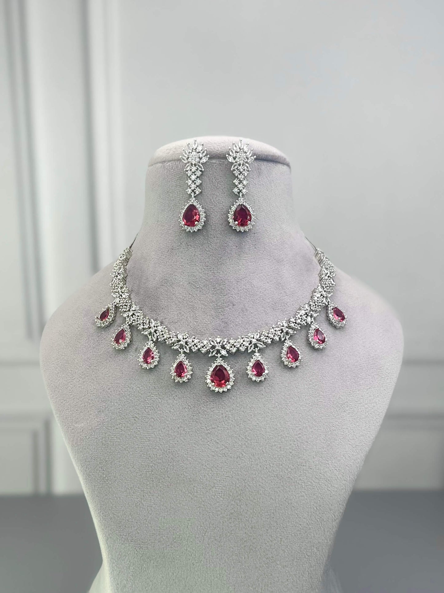 Georgia Magenta Pink AD Necklace Set