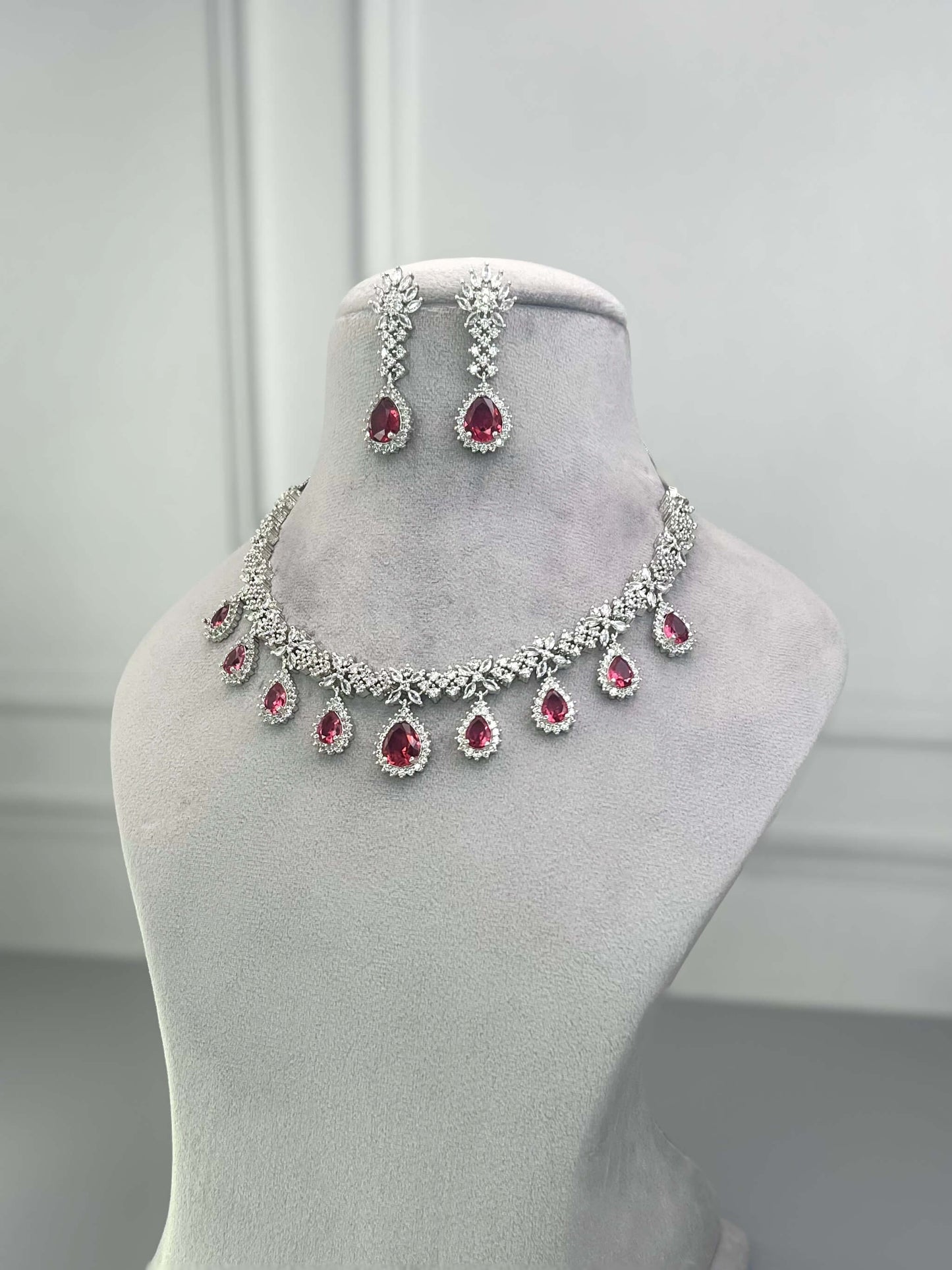 Georgia Magenta Pink AD Necklace Set