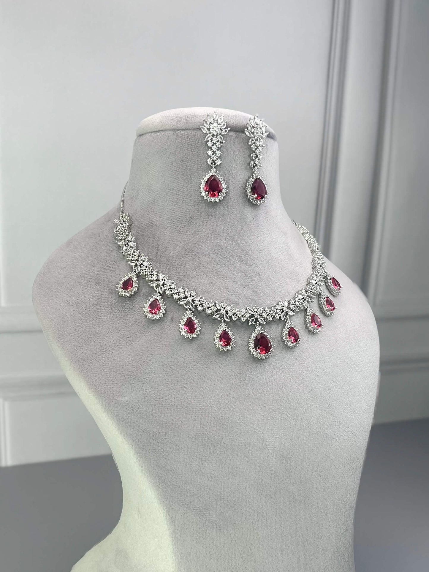 Georgia Magenta Pink AD Necklace Set